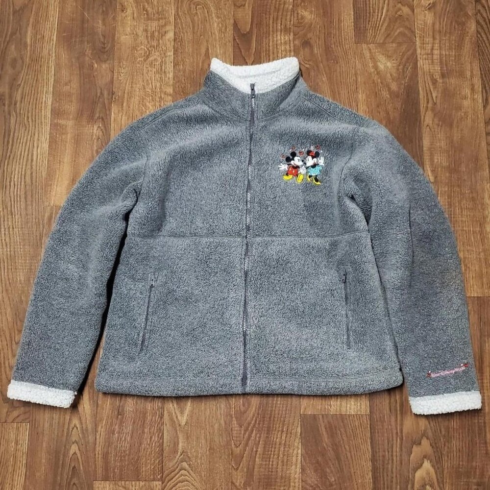 womens gray  vintage fuzzy Disney Mickey & Minny Mouse lovers fleece jacket